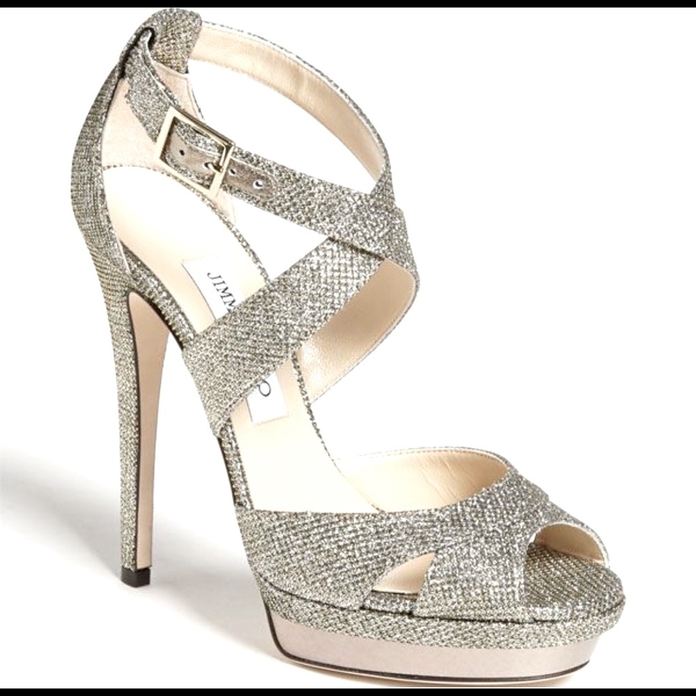 Jimmy Choo size 8, 7 inch heel, platform, sparkle